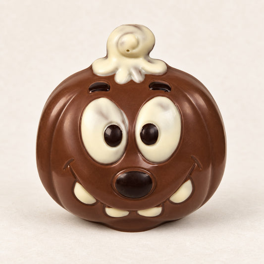 Chocolade pompoen met verbaasd gezicht en lichte details